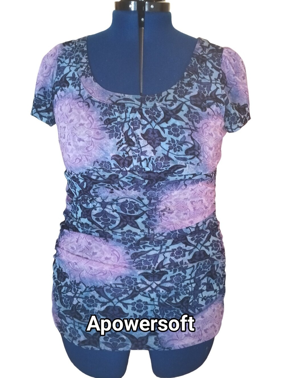 Women's Purple Blue Floral Scoop Neck Top